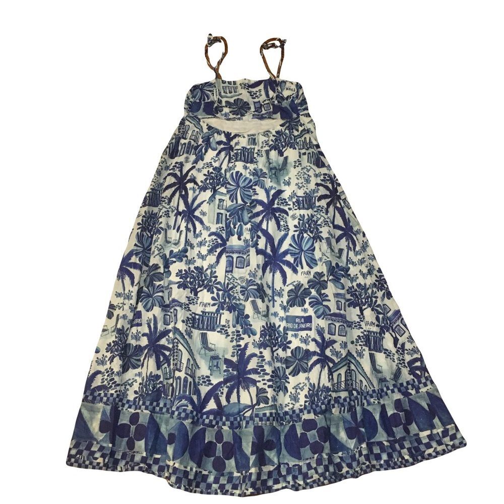 FARM RIO Sweet Rio MEDIUM Maxi Dress open back tie up blue white floral tropical - Picture 10 of 10